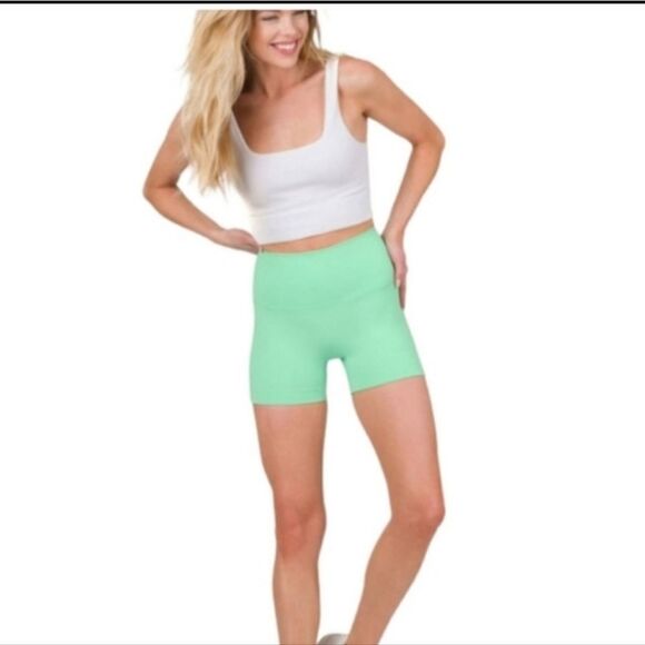 ZENANA High Waist Bike Short in Sherbert Green - Picture 5 of 8